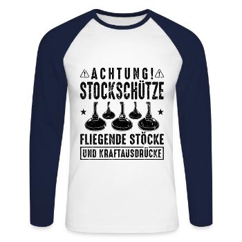 Achtung Stockschütze Eisstöcke Eisstockschießen - Unisex Baseballshirt langarm - Weiß/Navy - Vorne - Nik (191cm)