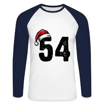54 Numéro Noël - T-shirt baseball manches longues Homme - blanc/marine - Devant - Nik (191cm)