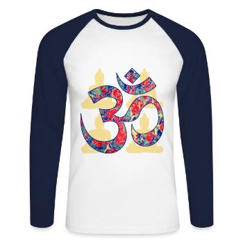 om avec buddha e 42 - T-shirt baseball manches longues Homme - blanc/marine - Devant - Nik (191cm)