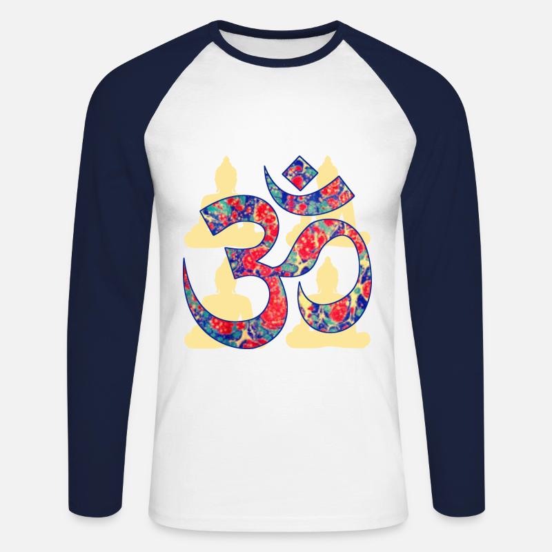 om mit buddha e 42 - Unisex Baseballshirt langarm - Weiß/Navy