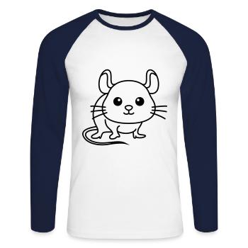 Mouse Comic Animal - Unisex Long Sleeve Baseball T-Shirt - white/navy - Front - Nik (191cm)