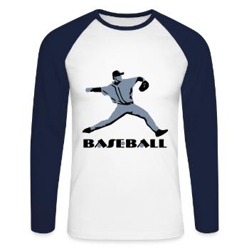 Baseball, Baseball Player - T-shirt baseball manches longues Homme - blanc/marine - Devant - Nik (191cm)