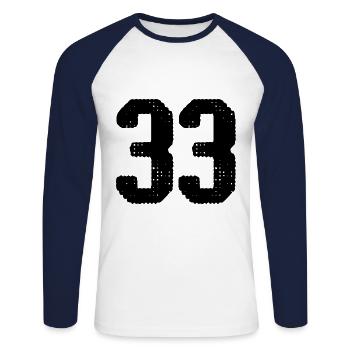 33 Zahl Trikot - Unisex Baseballshirt langarm - Weiß/Navy - Vorne - Nik (191cm)