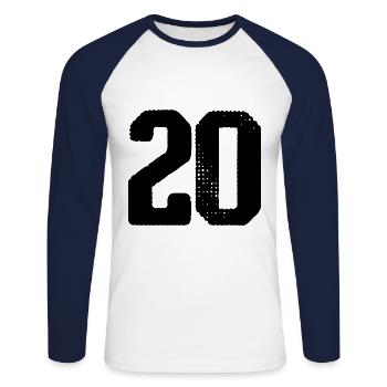 20 Zahl Trikot - Unisex Baseballshirt langarm - Weiß/Navy - Vorne - Nik (191cm)