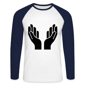 Icône d’icône de mains - T-shirt baseball manches longues Homme - blanc/marine - Devant - Nik (191cm)