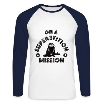 On a superstition mission with Marmot - Unisex Long Sleeve Baseball T-Shirt - white/navy - Front - Nik (191cm)