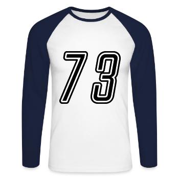 73 Zahl nummer - Unisex Baseballshirt langarm - Weiß/Navy - Vorne - Nik (191cm)