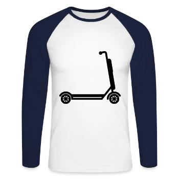 Icône E-scooter - T-shirt baseball manches longues Homme - blanc/marine - Devant - Nik (191cm)