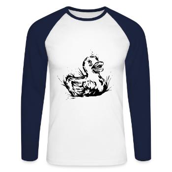 Canard en plastique - T-shirt baseball manches longues Homme - blanc/marine - Devant - Nik (191cm)