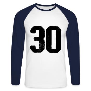 Maillot à 30 chiffres - T-shirt baseball manches longues Homme - blanc/marine - Devant - Nik (191cm)