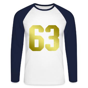 maillot numéro 63 - T-shirt baseball manches longues Homme - blanc/marine - Devant - Nik (191cm)