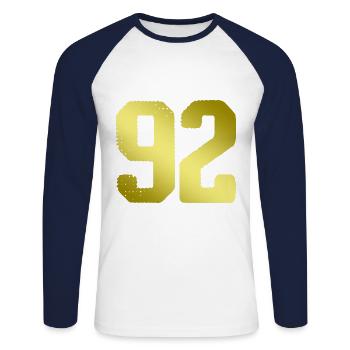 92 Maillot numéro - T-shirt baseball manches longues Homme - blanc/marine - Devant - Nik (191cm)