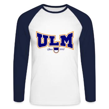 ULM - Unisex Baseballshirt langarm - Weiß/Navy - Vorne - Nik (191cm)