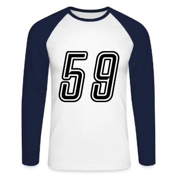Numéro 59 - T-shirt baseball manches longues Homme - blanc/marine - Devant - Nik (191cm)