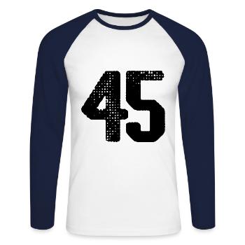 Maillot à 45 chiffres - T-shirt baseball manches longues Homme - blanc/marine - Devant - Nik (191cm)
