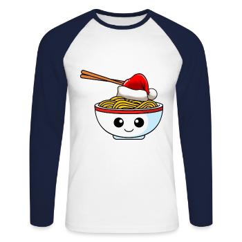 Nudeln Weihnachten Comic Xmas - Unisex Baseballshirt langarm - Weiß/Navy - Vorne - Nik (191cm)