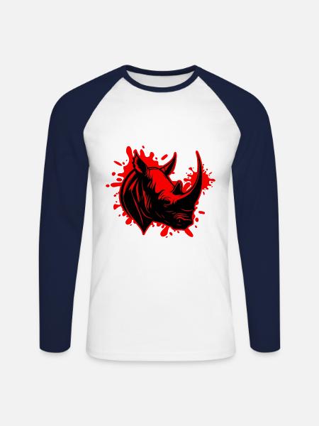 Rhinoceros Animal Head - Unisex Long Sleeve Baseball T-Shirt - white/navy