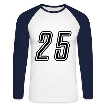 25 Number number - Unisex Long Sleeve Baseball T-Shirt - white/navy - Front - Nik (191cm)