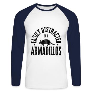 Facilement distrait par les tatous - T-shirt baseball manches longues Homme - blanc/marine - Devant - Nik (191cm)
