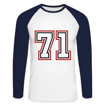 71 Numéro de numéro - T-shirt baseball manches longues Homme - blanc/marine - Devant - Nik (191cm)
