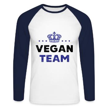 Vegan Team - Unisex Baseballshirt langarm - Weiß/Navy - Vorne - Nik (191cm)