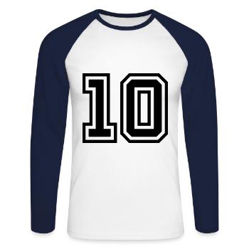 Symbole de 10 chiffres - T-shirt baseball manches longues Homme - blanc/marine - Devant - Nik (191cm)