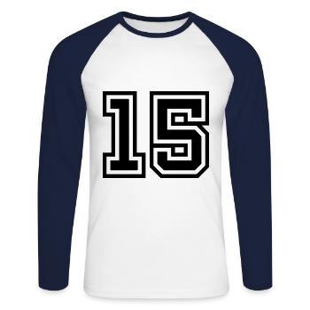 Symbole de 15 chiffres - T-shirt baseball manches longues Homme - blanc/marine - Devant - Nik (191cm)