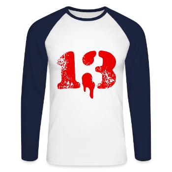 13 Symbole numérique - T-shirt baseball manches longues Homme - blanc/marine - Devant - Nik (191cm)