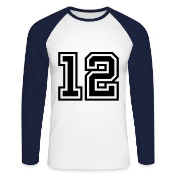 12 Zahl symbol - Unisex Baseballshirt langarm - Weiß/Navy - Vorne - Nik (191cm)