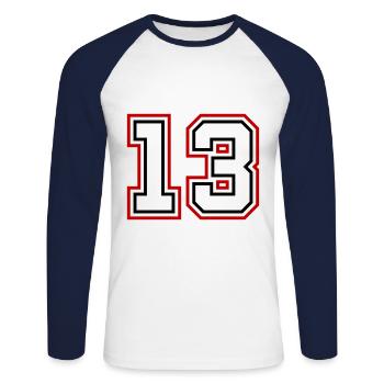 13 Numéro de numéro - T-shirt baseball manches longues Homme - blanc/marine - Devant - Nik (191cm)
