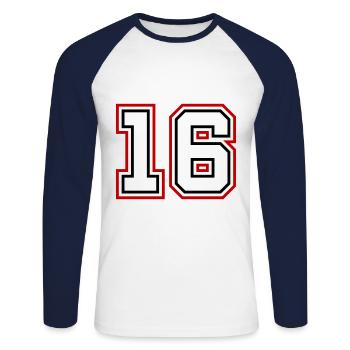 16 Zahl nummer - Unisex Baseballshirt langarm - Weiß/Navy - Vorne - Nik (191cm)