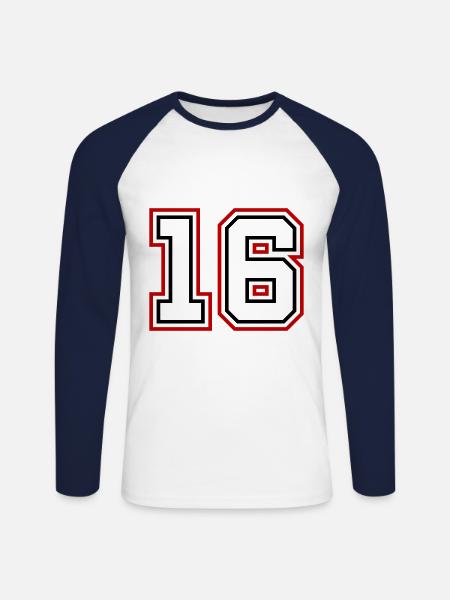 16 Numéro de numéro - T-shirt baseball manches longues Homme - blanc/marine