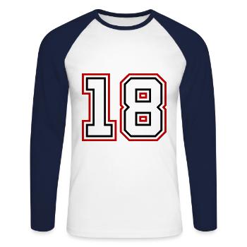 18 Numéro de numéro - T-shirt baseball manches longues Homme - blanc/marine - Devant - Nik (191cm)