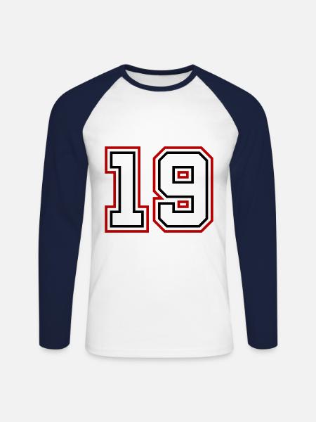 19 Numéro - T-shirt baseball manches longues Homme - blanc/marine