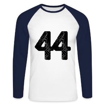 44 Zahl Trikot - Unisex Baseballshirt langarm - Weiß/Navy - Vorne - Nik (191cm)