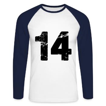 14 Zahl Trikot - Unisex Baseballshirt langarm - Weiß/Navy - Vorne - Nik (191cm)