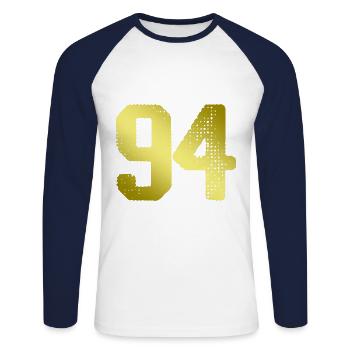 94 Maillot numéro - T-shirt baseball manches longues Homme - blanc/marine - Devant - Nik (191cm)