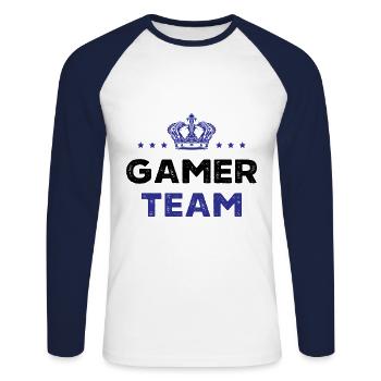 Équipe de joueurs - T-shirt baseball manches longues Homme - blanc/marine - Devant - Nik (191cm)