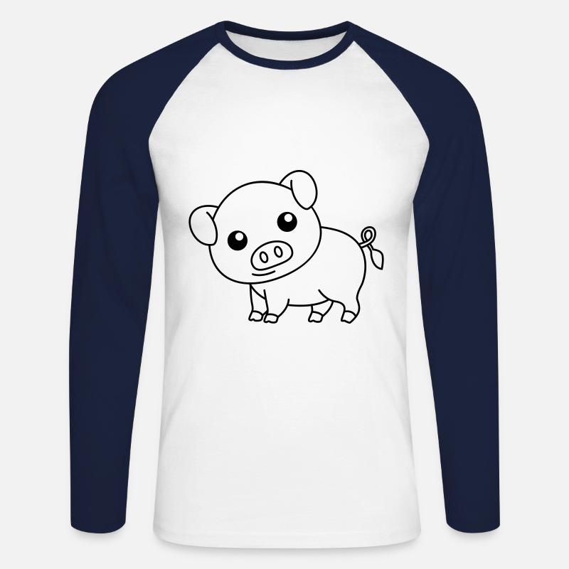 Schwein Comic Tier - Unisex Baseballshirt langarm - Weiß/Navy