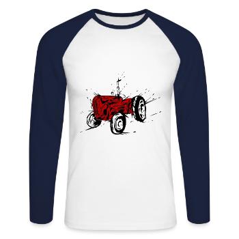 Alter roter Traktor - Unisex Baseballshirt langarm - Weiß/Navy - Vorne - Nik (191cm)