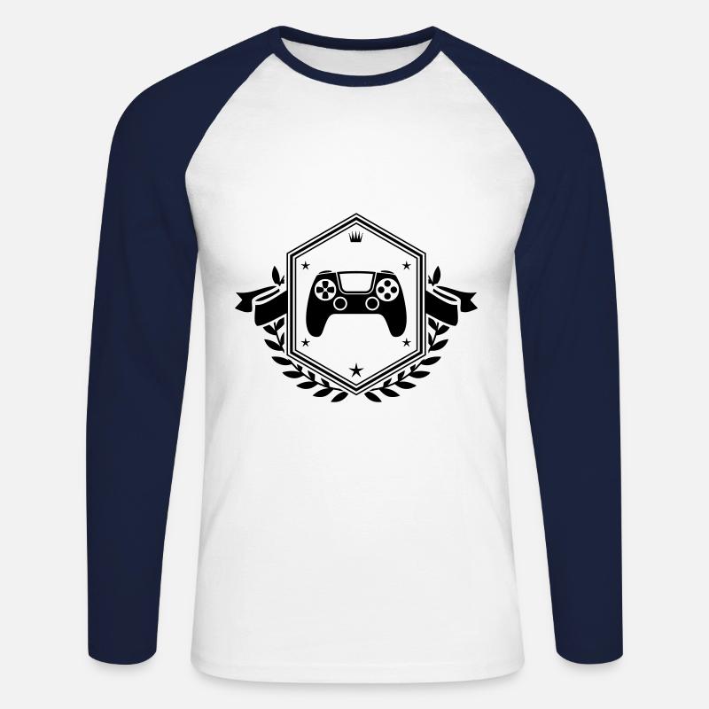 Gamepad Crest Controller - Unisex Long Sleeve Baseball T-Shirt - white/navy