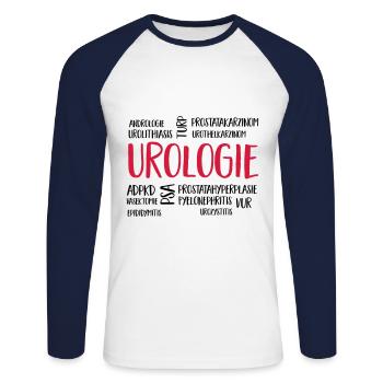 urologiecloud - Unisex Baseballshirt langarm - Weiß/Navy - Vorne - Nik (191cm)