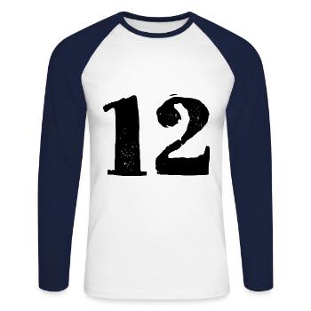 12 Zahl Trikot - Unisex Baseballshirt langarm - Weiß/Navy - Vorne - Nik (191cm)
