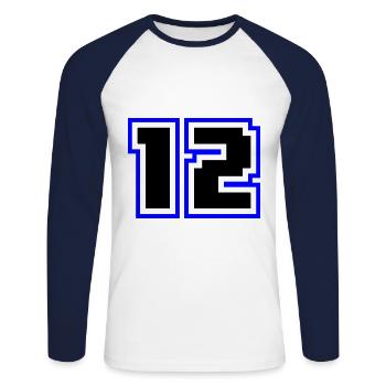 12 symbole de nombre - T-shirt baseball manches longues Homme - blanc/marine - Devant - Nik (191cm)