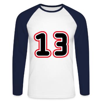 13 Numéro de numéro - T-shirt baseball manches longues Homme - blanc/marine - Devant - Nik (191cm)