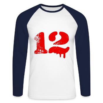 12 Zahl Symbol - Unisex Baseballshirt langarm - Weiß/Navy - Vorne - Nik (191cm)