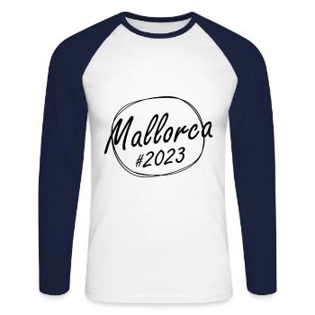 Majorque 2023 - T-shirt baseball manches longues Homme - blanc/marine - Devant - Nik (191cm)