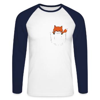 Renard, poche de poitrine, mignon, bébé renard, bébé, cadeau - T-shirt baseball manches longues Homme - blanc/marine - Devant - Nik (191cm)