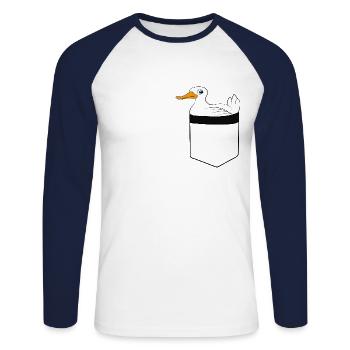 Ente Brusttasche - Unisex Baseballshirt langarm - Weiß/Navy - Vorne - Nik (191cm)