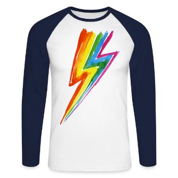 Rainbow Power Blitz - Frappé par la foudre arc-en-ciel! - T-shirt baseball manches longues Homme - blanc/marine - Devant - Nik (191cm)